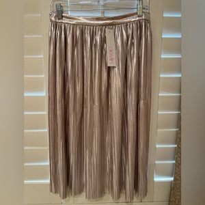 NWT Devlin Silver Metallic Pleated Midi Skirt Size 6